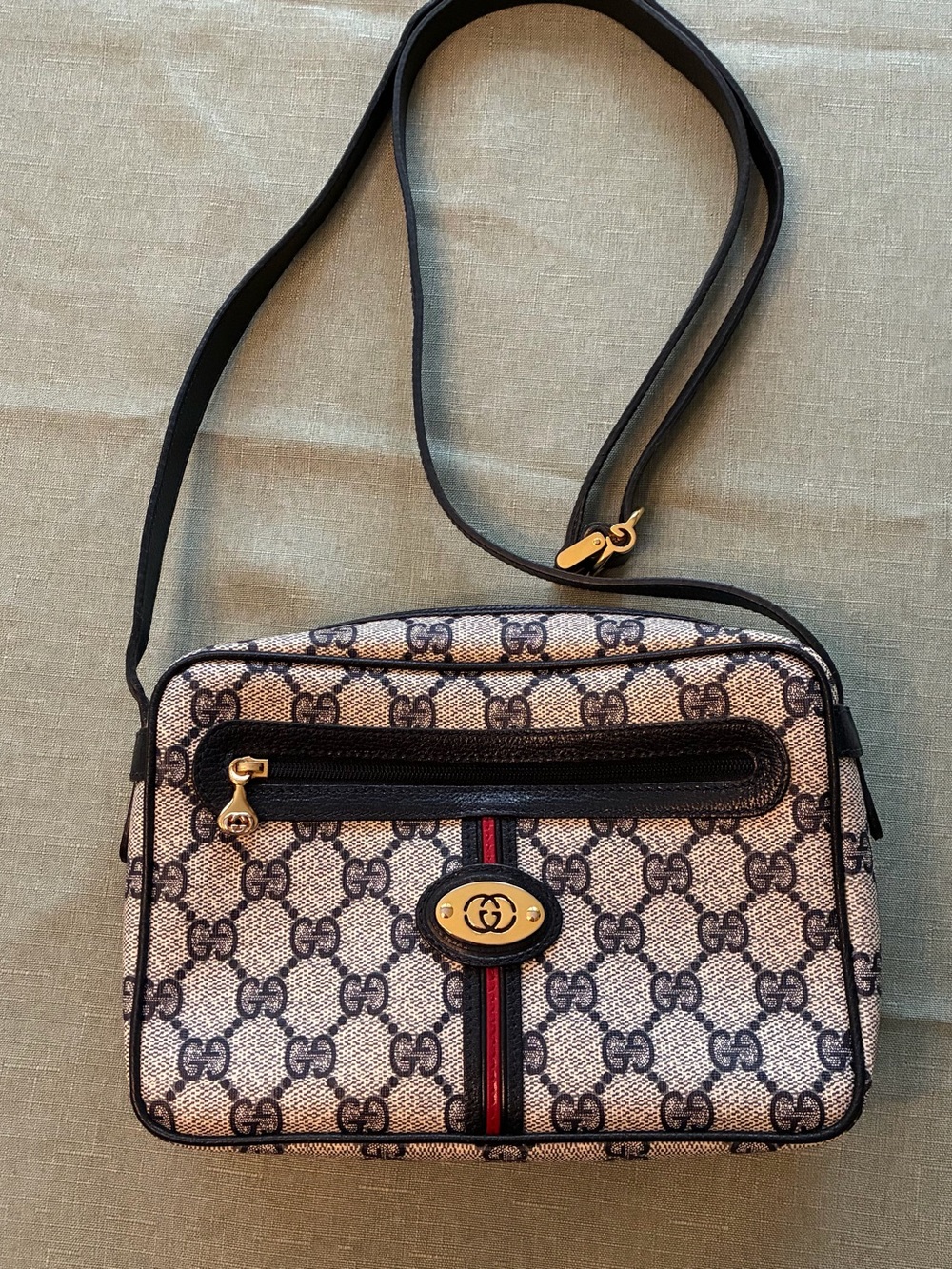 Gucci Navy GG Canvas Sherry Line Crossbody Bag.
